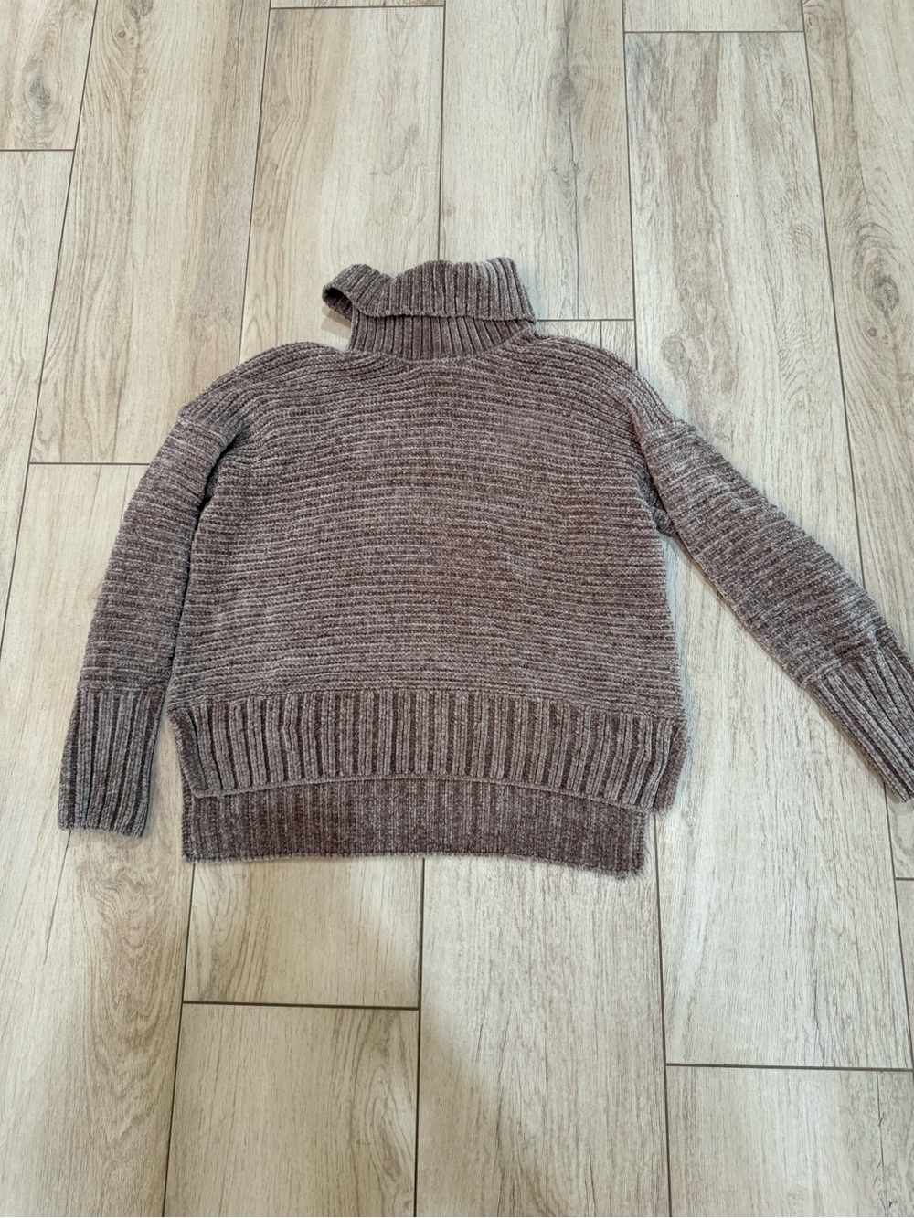 Pink Rose Taupe Ribbed Turtleneck Sweater